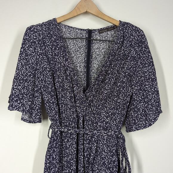 Mister Zimi Nina V-Neck Blue Print Cropped Wide Leg Jumpsuit Size 8 Preowned - Picture 4 of 9